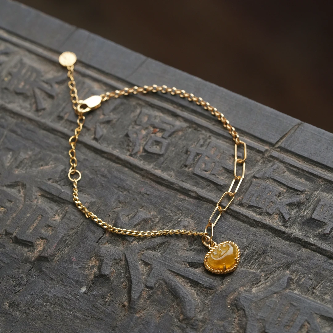 【吉祥如意】18k镶嵌冰黄吉祥如意 翡翠手链 主图