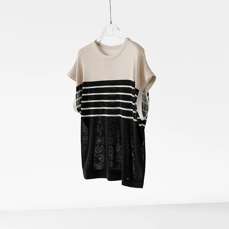 衣橱长期主义！经典条纹 圆领盖袖针织背心T恤女夏新款
