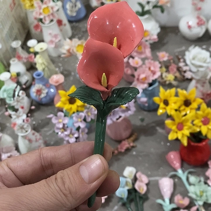 瓷片纯手工陶瓷花摆件瑕