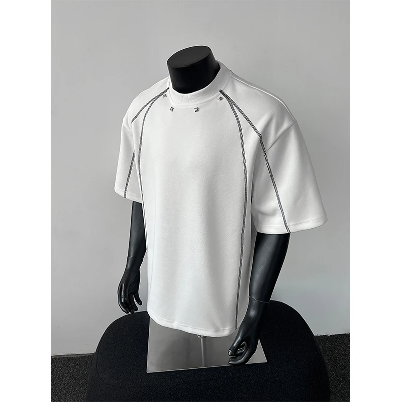 解构拼接短袖t恤男夏季新款美式高街重磅青少年宽松休闲半袖体恤