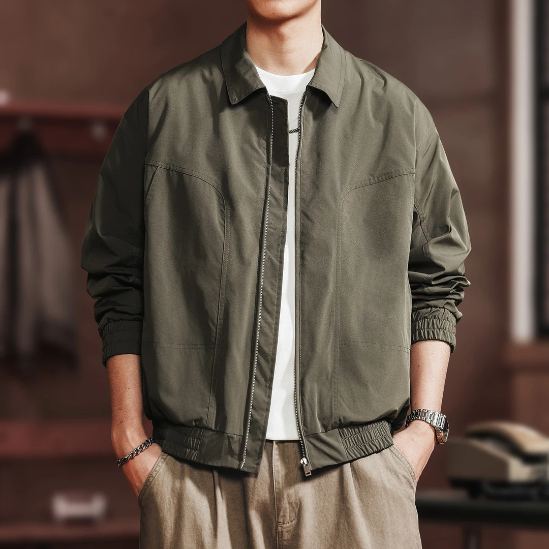 格蓝鹿高端日系复古工装夹克男秋季新款翻领纯色百搭潮牌休闲外套