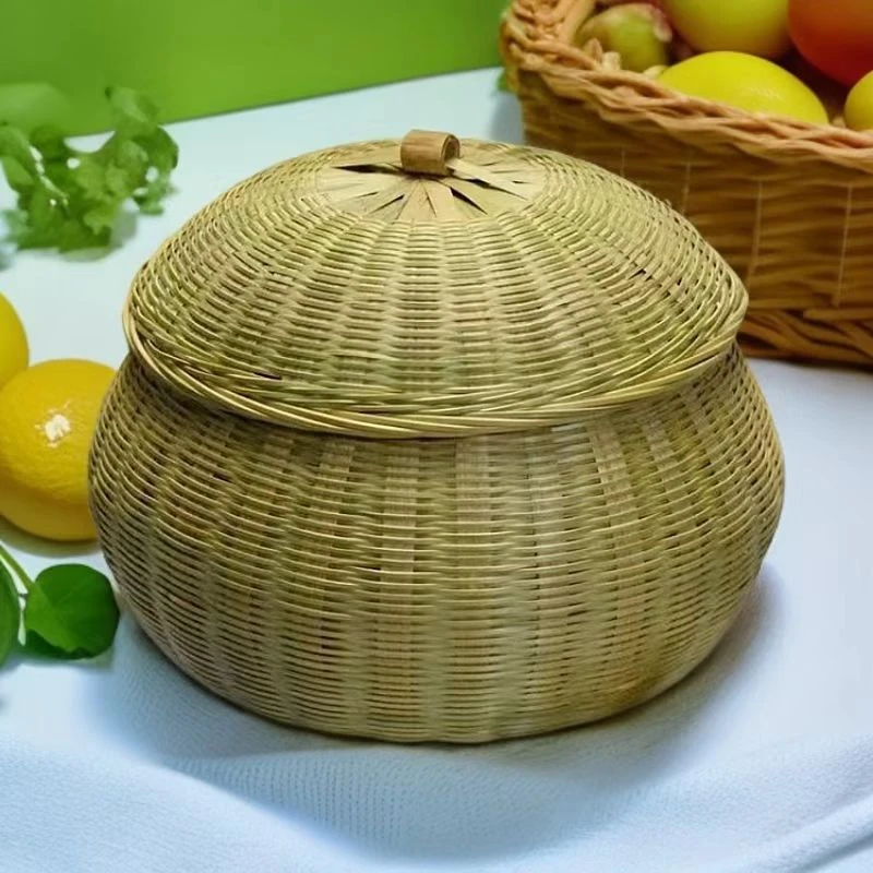 竹编带盖南瓜篮家用圆形 收纳鸡蛋 茶叶 零食收纳