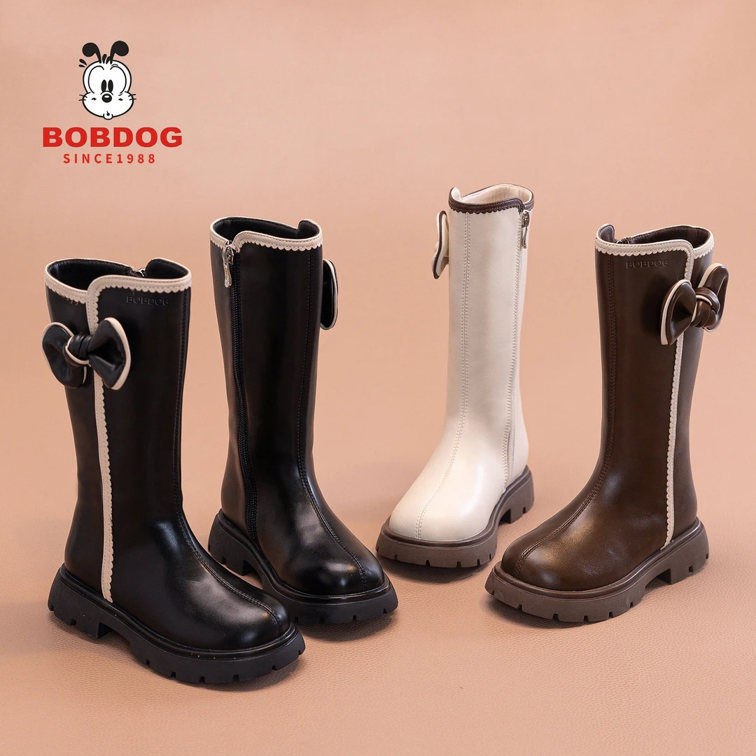 巴布豆儿童马丁靴2025秋冬款加绒女童靴子长筒靴女孩鞋子高筒长靴