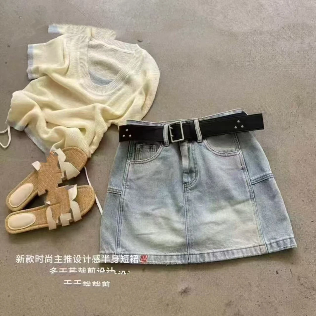 夏季新款韩版欧货牛仔短裙【黑腰带牛仔短裙】