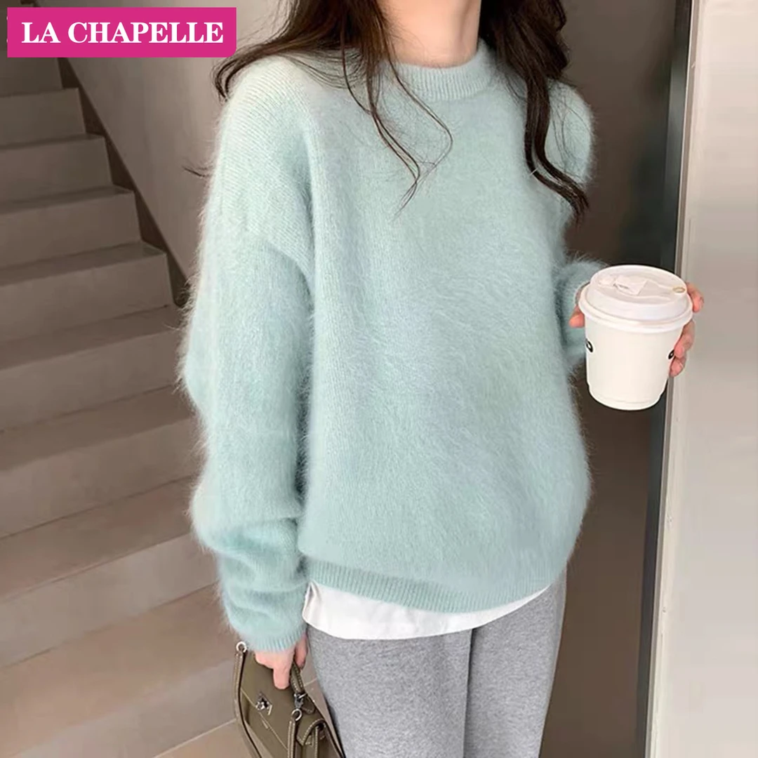 拉夏贝尔法式高级感套头圆领毛衣女士秋冬季新款设计感温柔风上衣