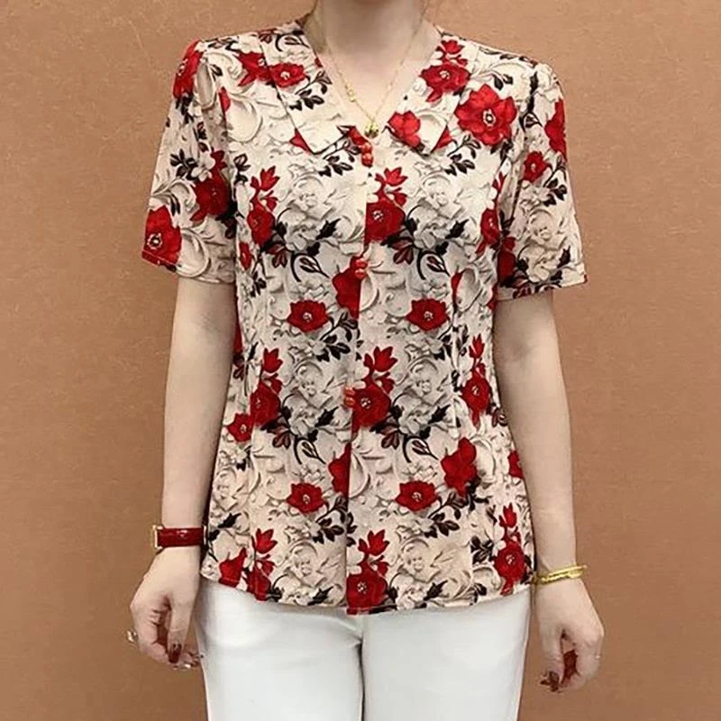 时尚洋气百搭短袖小衫上衣宽松休闲中老年妈妈气质减龄夏季新款