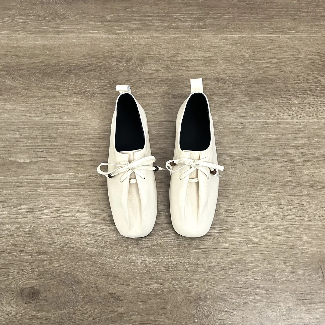 Dannyfrey韩版小众设计感方头系带单鞋女平底软皮深口小皮鞋1CM