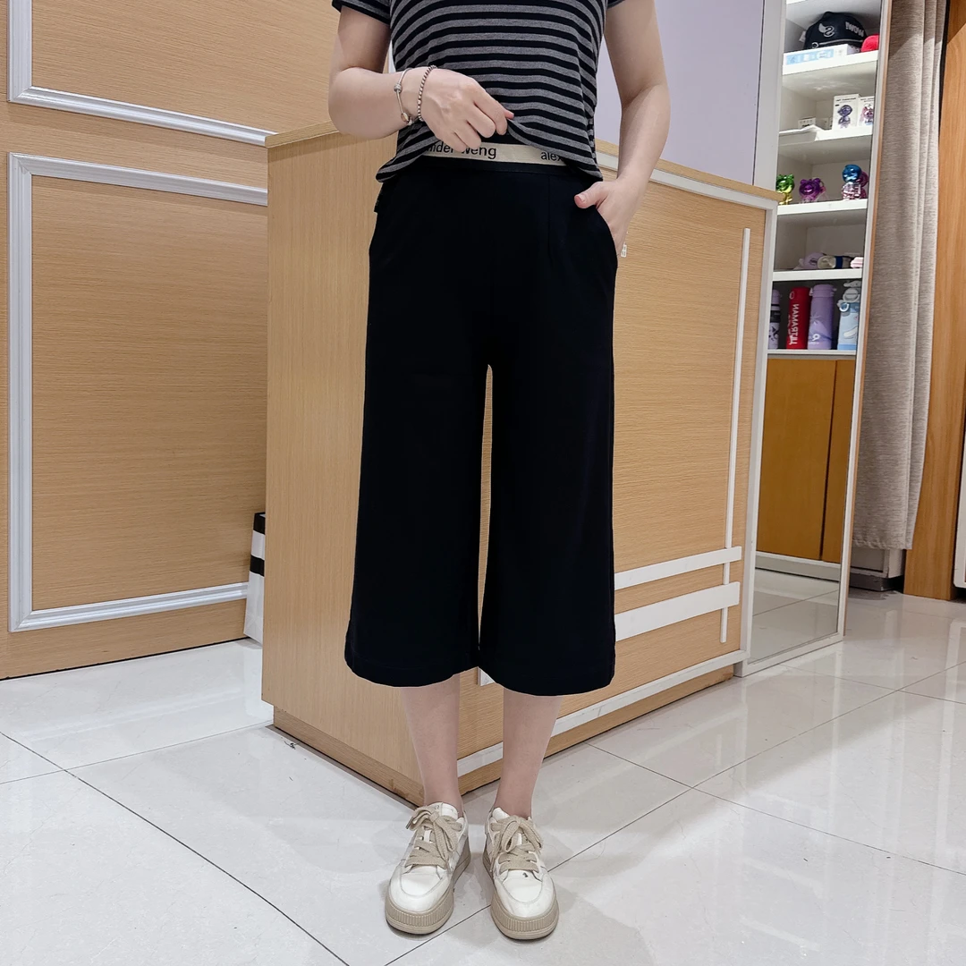 时尚超薄阔腿裤5-1275松紧腰显瘦百搭七分裤宽松/长度73厘米