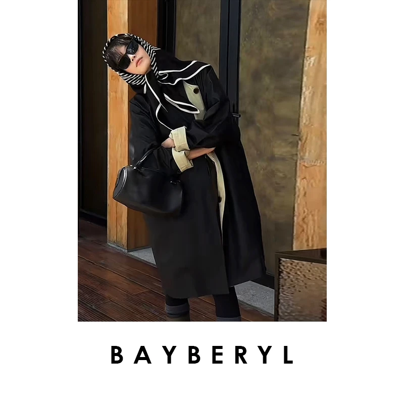 CC12-券BAYBERYL老贝御风*两穿皮风衣圆领廓形休闲排扣25PY5H1522