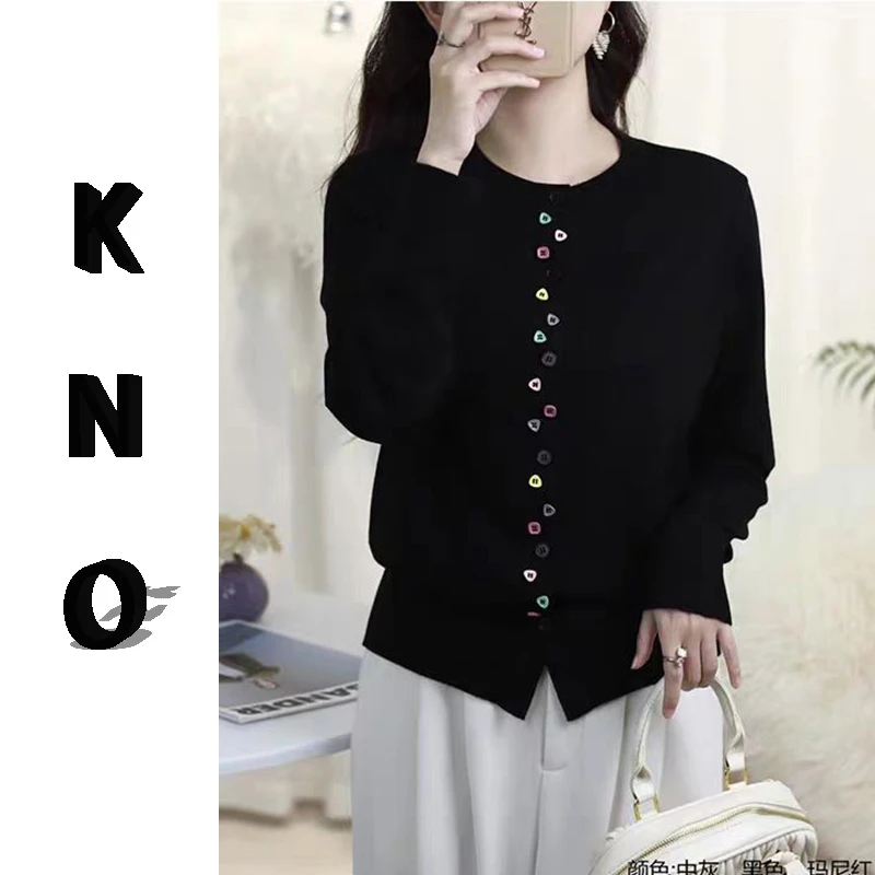 【KNO】早春新款不规则门襟扣子薄款开衫