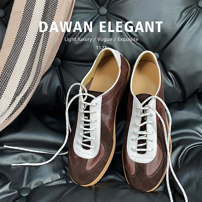 高级感头层小牛皮德训鞋男款系带平底运动休闲鞋男鞋子2025新款