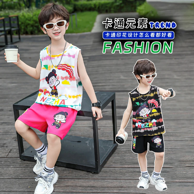 男童帅气背心服装套装新款儿童薄款哪吒衣服帅气男孩夏季无袖短裤