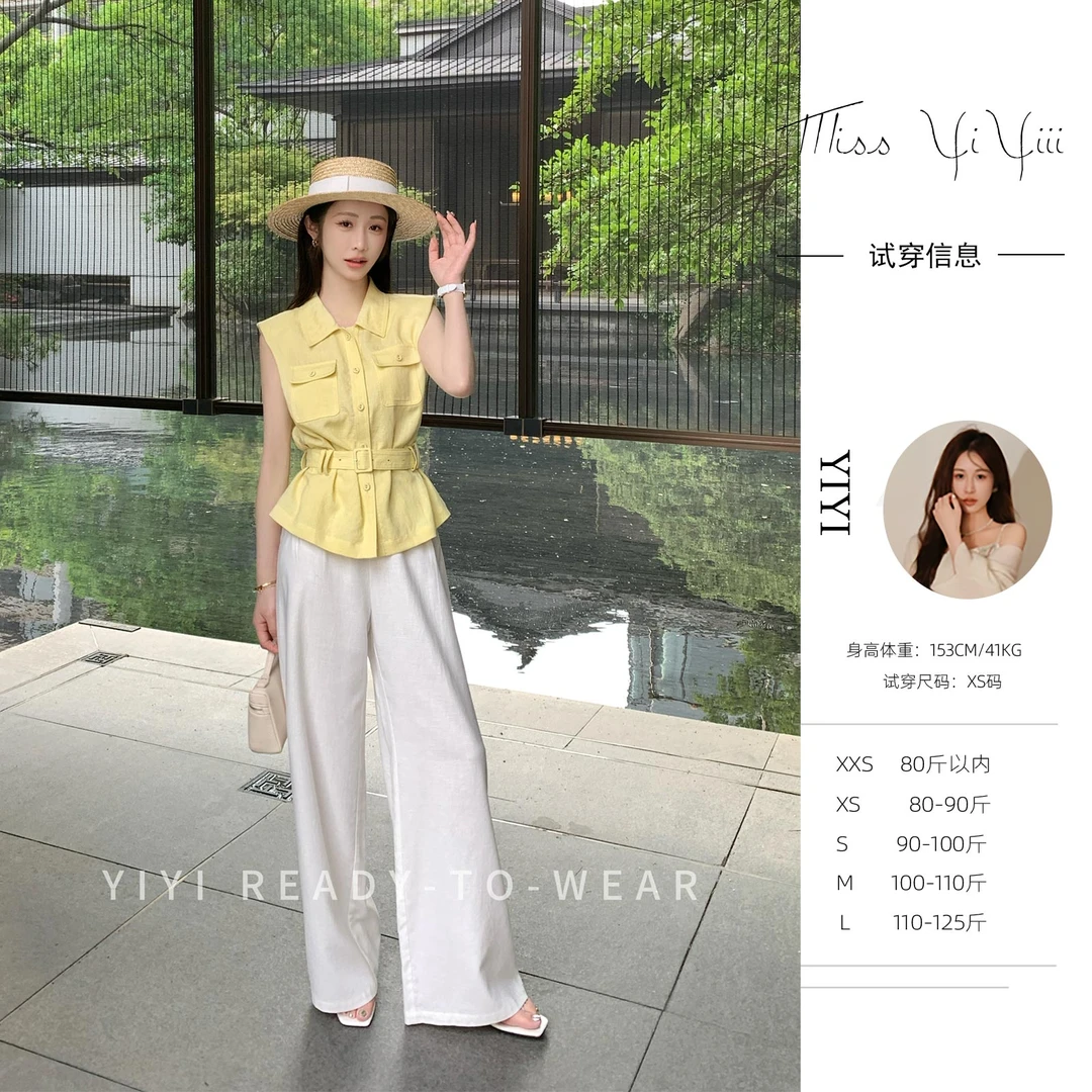 【半岛恋曲】<YiYiii>宽松翻领无袖马甲小个子垫肩收腰可调上衣