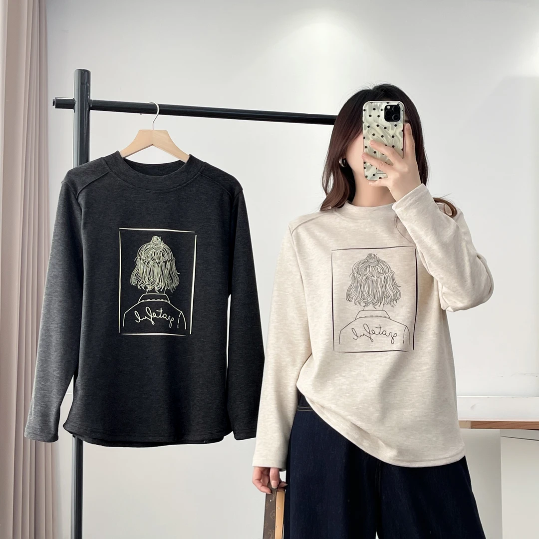 正肩大码保暖长袖t恤女时尚百搭显瘦上衣加厚款内搭打底衫秋冬季