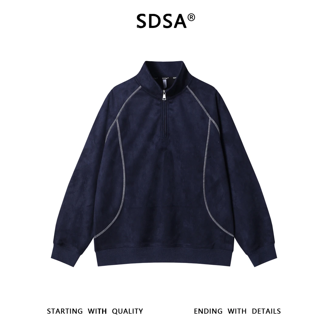 SDSA男士秋冬新款痞帅男装韩版撞色缝线半拉链立领卫衣款百搭上衣
