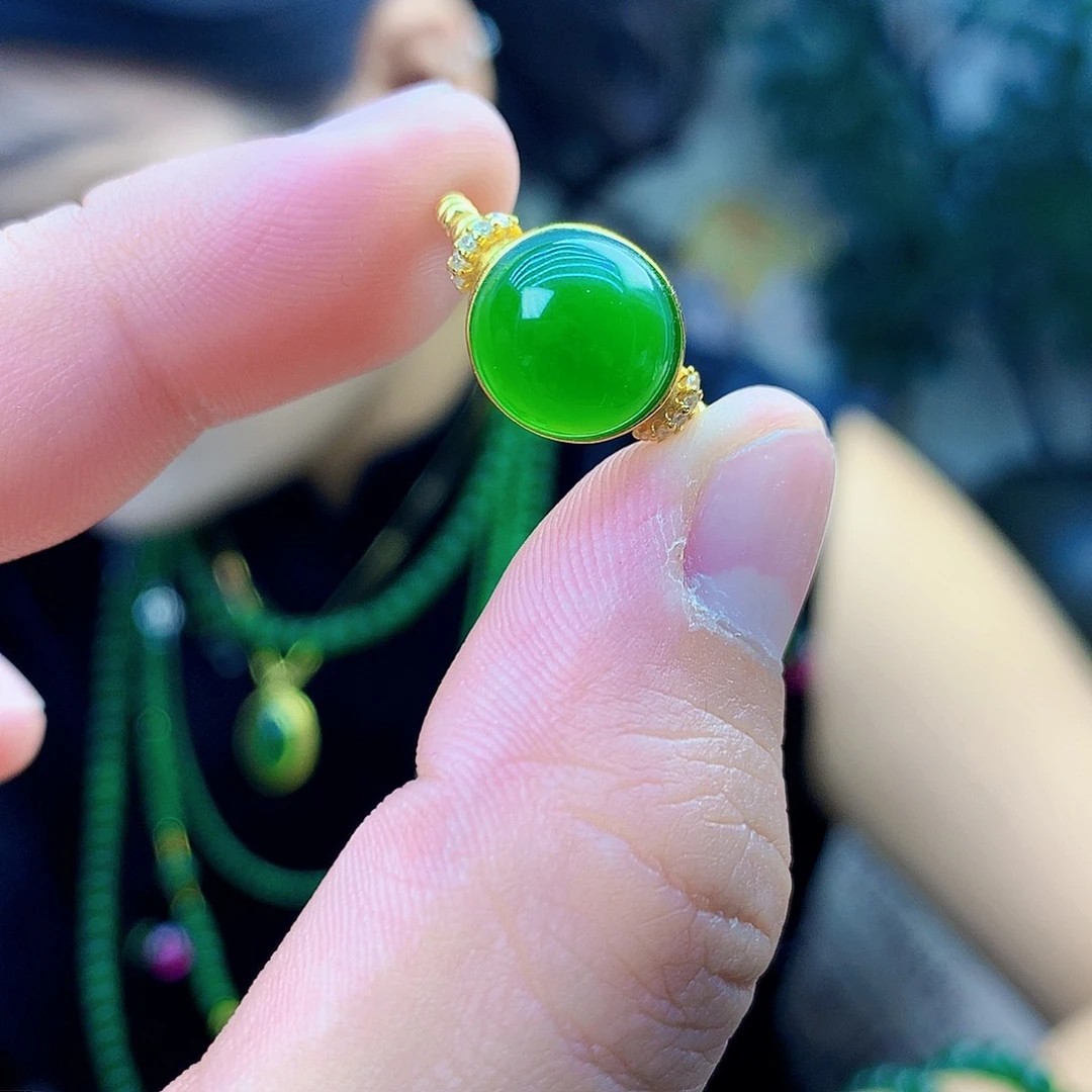 吊坠(不含链)银S925镶嵌和田玉（碧玉）戒指