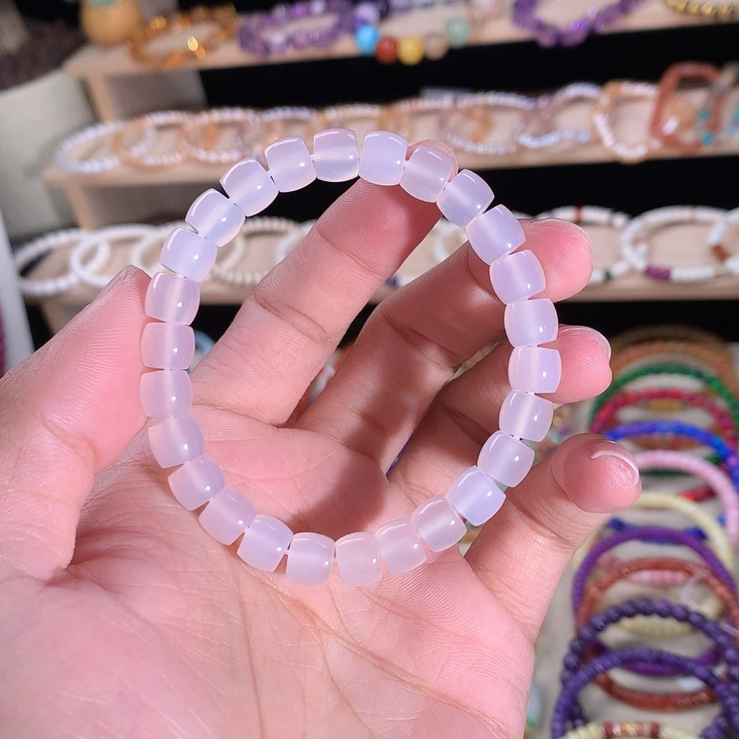 未镶嵌手串玛瑙/玉髓精工直切淡粉玛瑙8mm