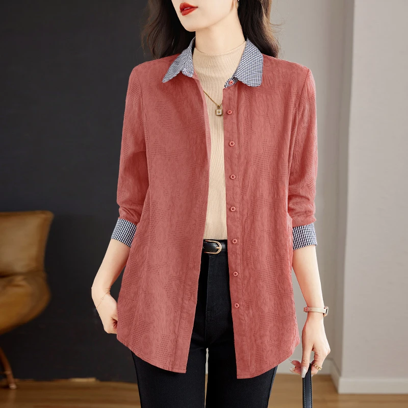 2026新款春季女装纯棉女士衬衫全棉外套上衣洋气高端品牌长袖衬衣