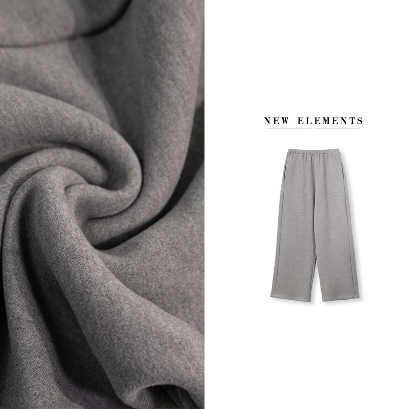 保暖休闲裤高腰舒适加绒冬季春秋秋冬阔腿裤灰色运动裤韩版
