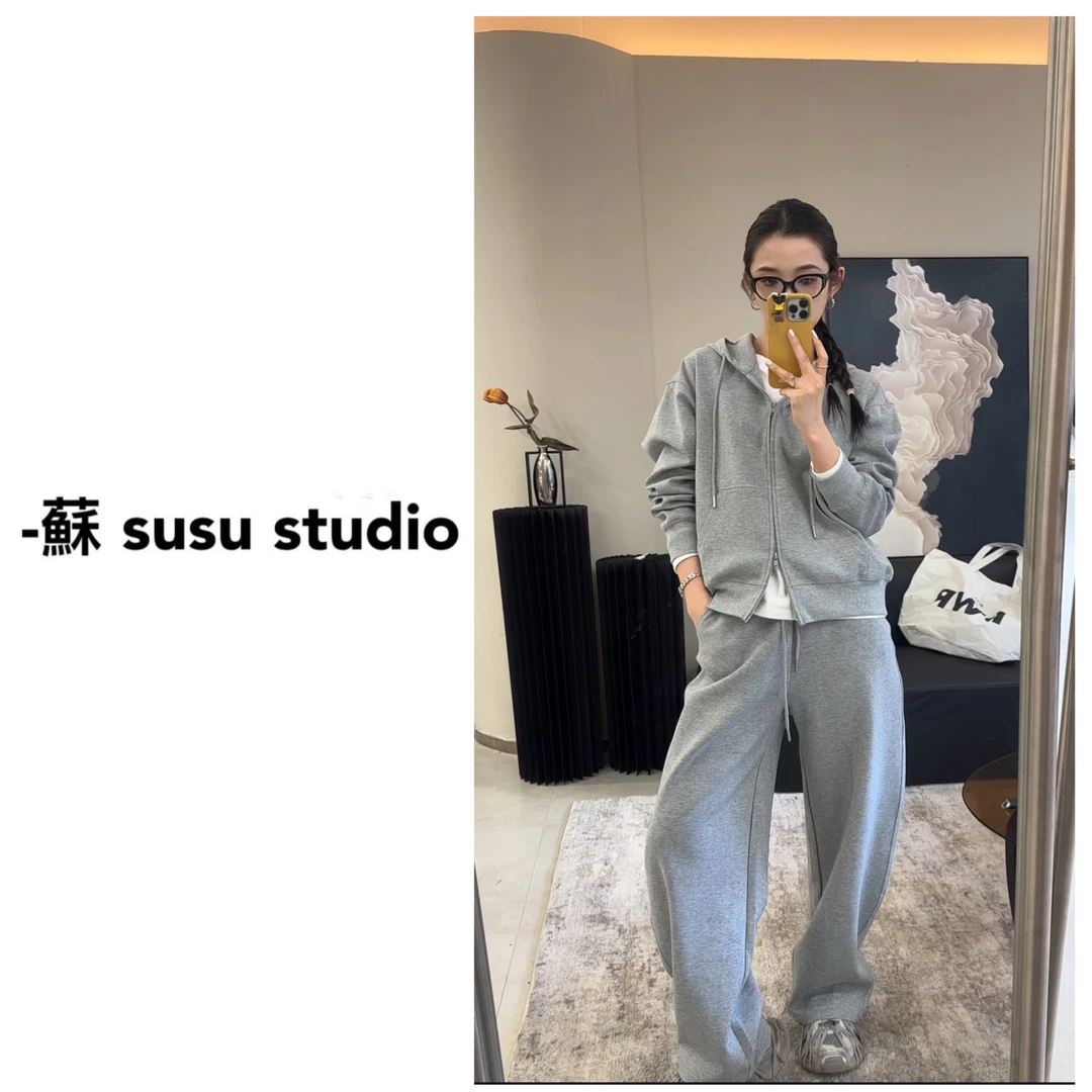 KF2507 时尚拉链连帽卫衣裤子两件套春季新款套装