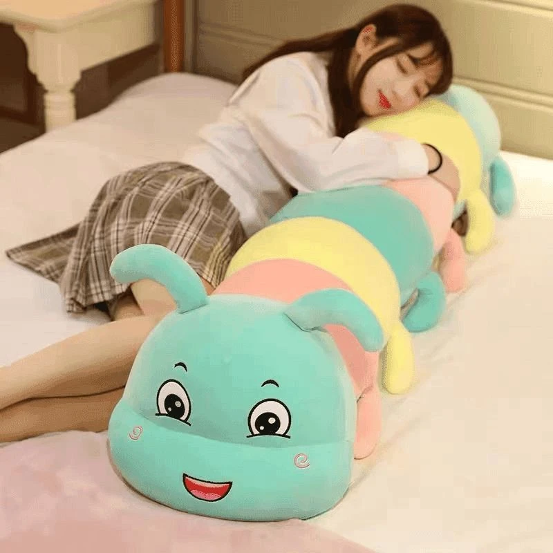 超软柔软七彩毛毛虫毛绒玩具女孩公仔娃娃生日礼物双人长枕头M050