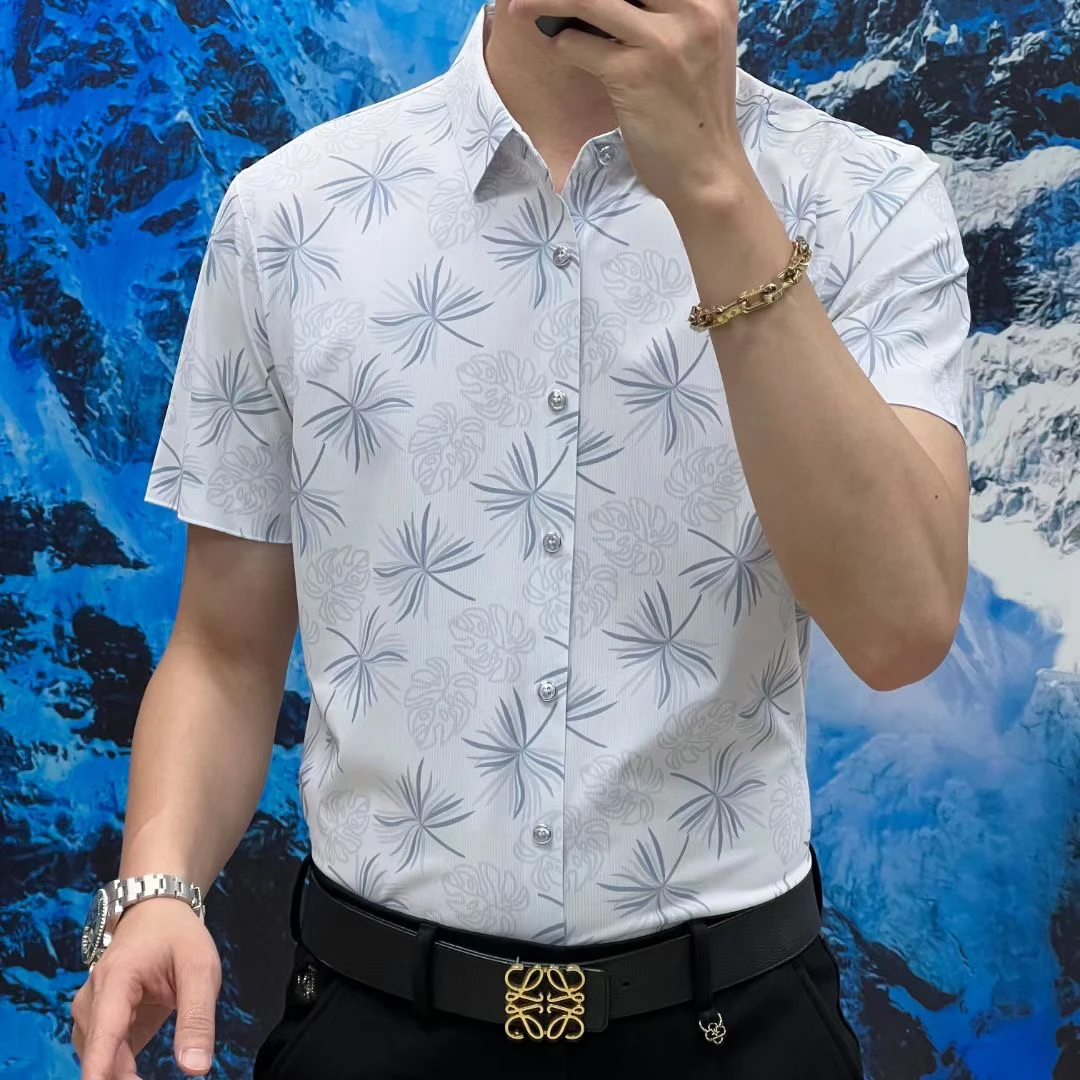 2025夏季男士短袖衬衫休闲商务抗皱免烫透气轻奢高档衬衣上衣