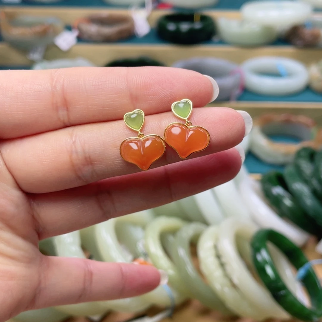 银S925镶嵌和田玉耳饰