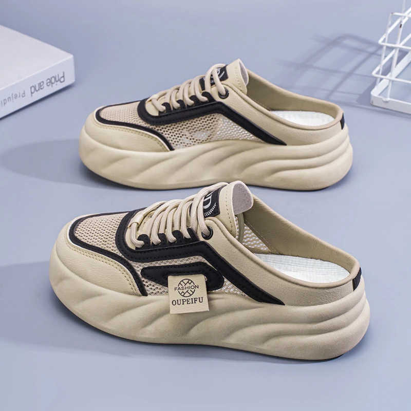 百搭舒适夏季女鞋一脚蹬凉鞋女外穿百搭小白鞋网鞋镂空半拖鞋