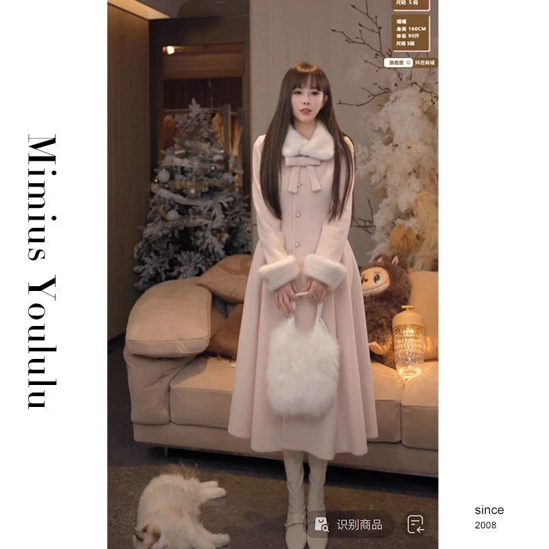 【mimius】七七 樱花饼～千金风蝴蝶结收腰呢外套 汉服 F12140