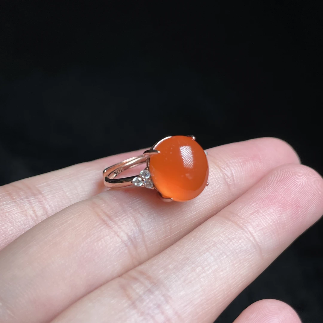 【玉总珠宝】925银南红蛋面戒指-约11*9*8mm 多样性发一 CAN2730222