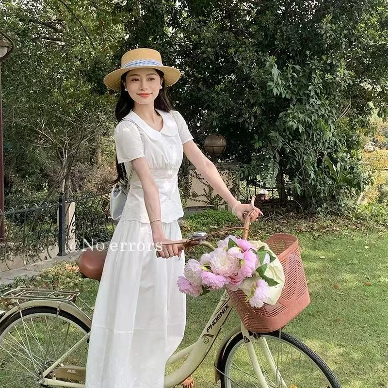 夏日来信重工刺绣收腰衬衫+半裙套装 2025夏