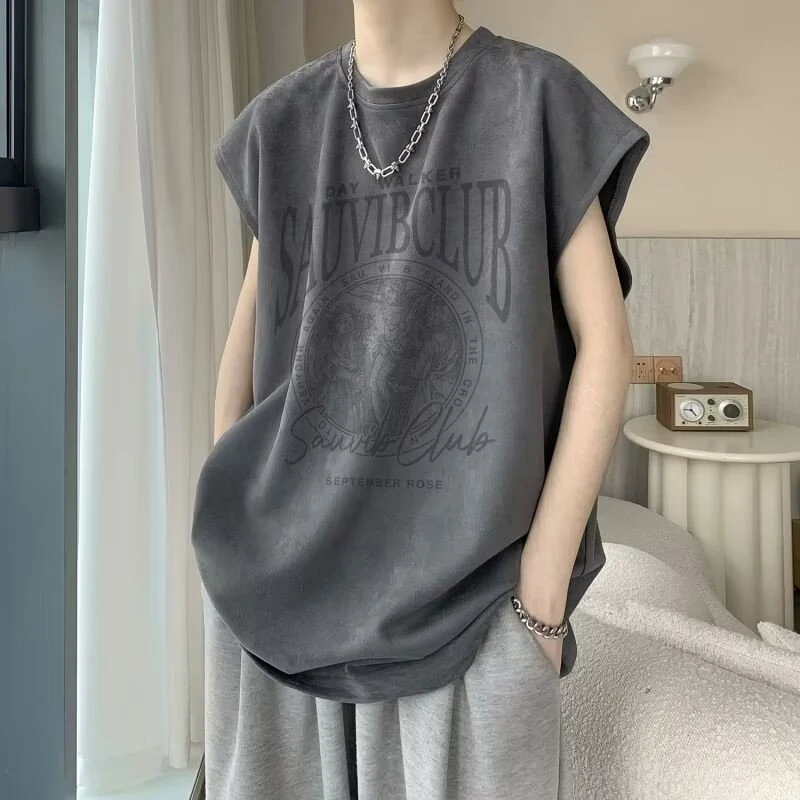 美式高街重磅无袖t恤男生夏季潮流INS潮牌宽松背心男士宽肩短袖