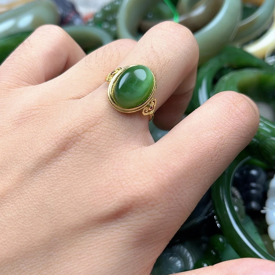 和田玉（碧玉）银S925镶嵌戒指