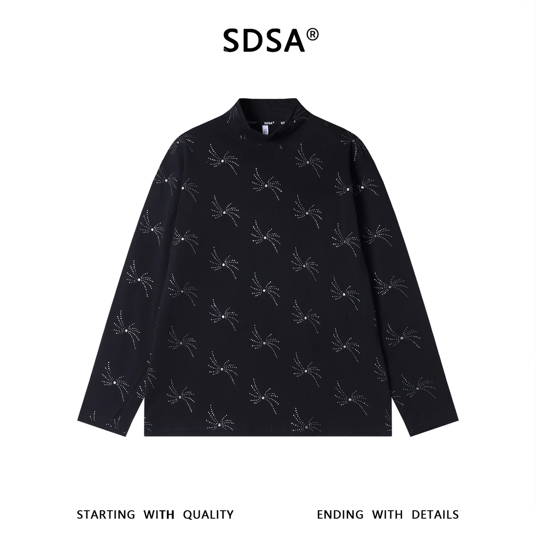 SDSA男士秋冬新款痞帅男装简约满印烟花印花立领长袖T恤百搭舒适