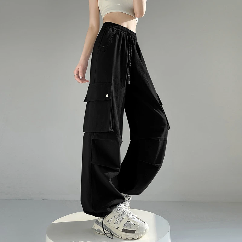 D&QSTUDIO工装裤女新款小个子女款休闲松紧腰直筒阔腿时尚裤子