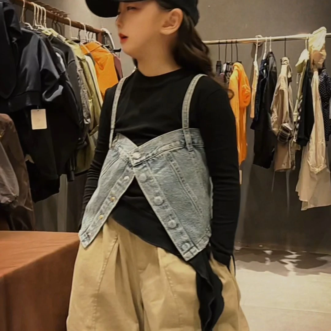 朵朵～韩版纯色常规日韩秋男女牛仔小马甲