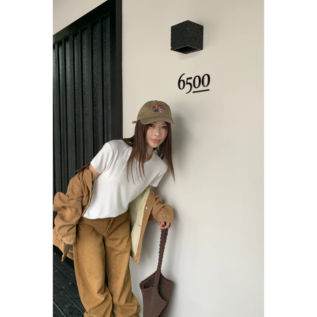 J-3388#万能穿搭~韩系气质高级定制德绒舒适圆领短袖T