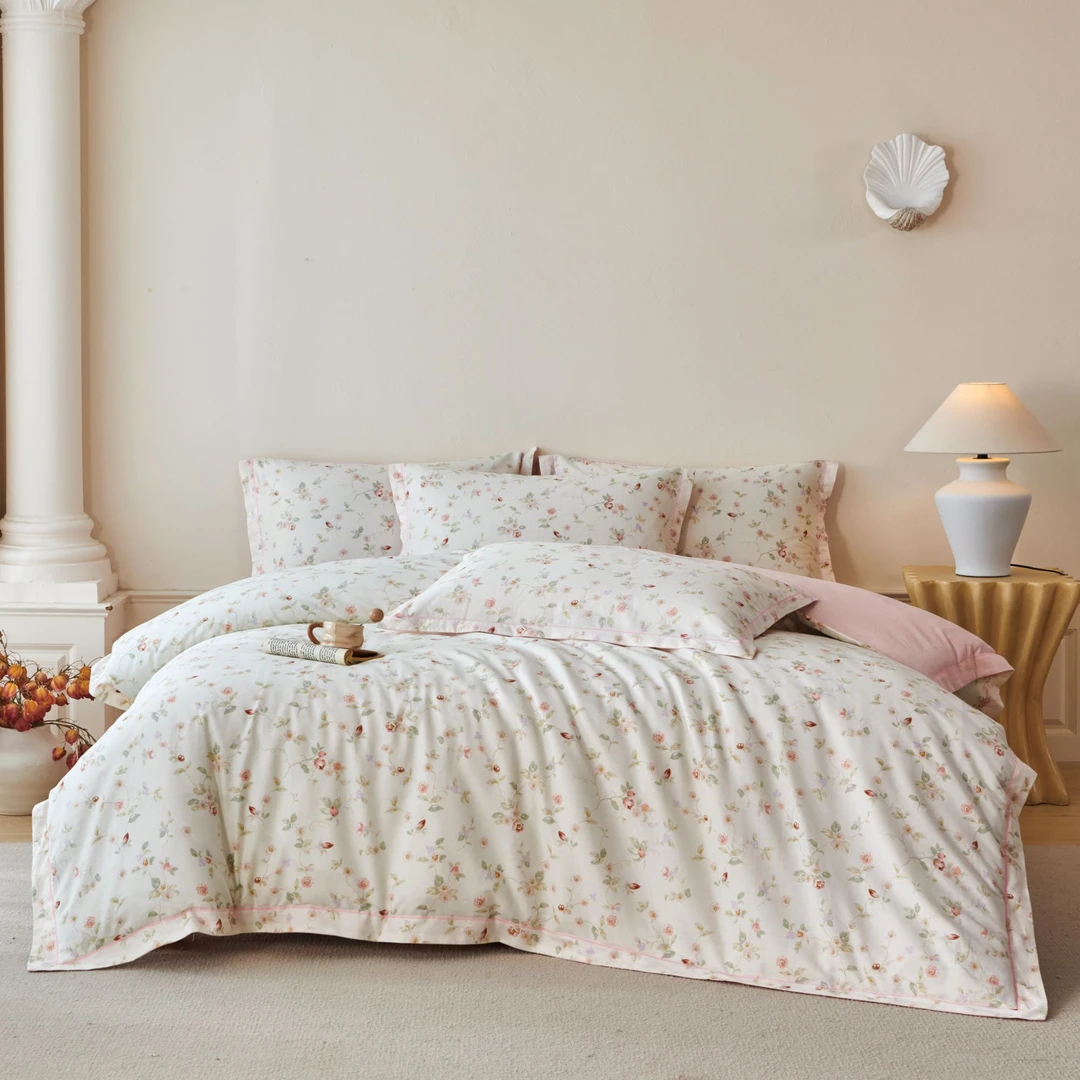 100%全棉长绒棉碎花亲肤轻奢简约款四件套