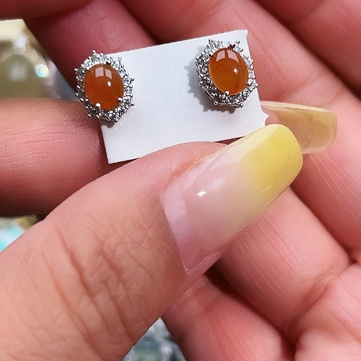 翡翠银S925镶嵌戒指缅甸天然A货翡翠耳钉