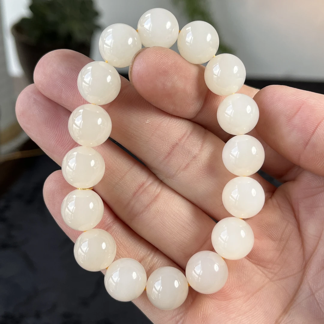 和田玉香槟金手串12mm 青海料金藕粉色