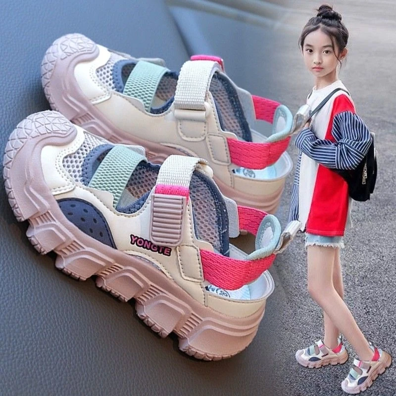 ABC女童凉鞋夏季包头2025儿童镂空运动网面透气软底沙滩男童凉鞋