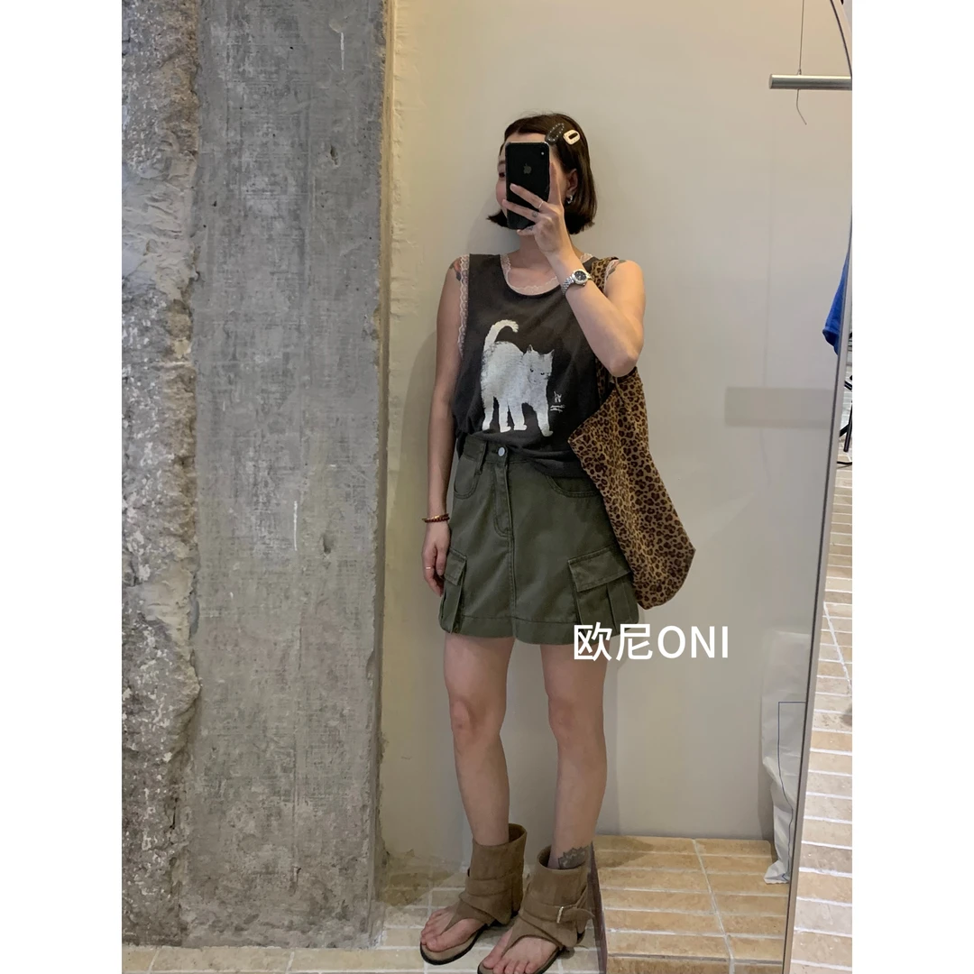 韩版休闲甜酷配腰带牛仔工装半身裙女夏季新款高腰a字包臀短裙317