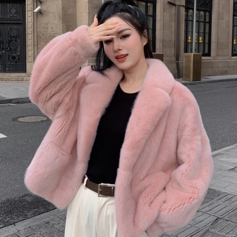 2025新款进口天鹅绒貂毛貂皮大衣女西装领水貂廓形皮草皮草女