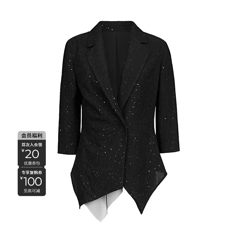 S·DEER圣迪奥上新翻驳领时尚黑色轻奢设计师商务气质春夏职业外套