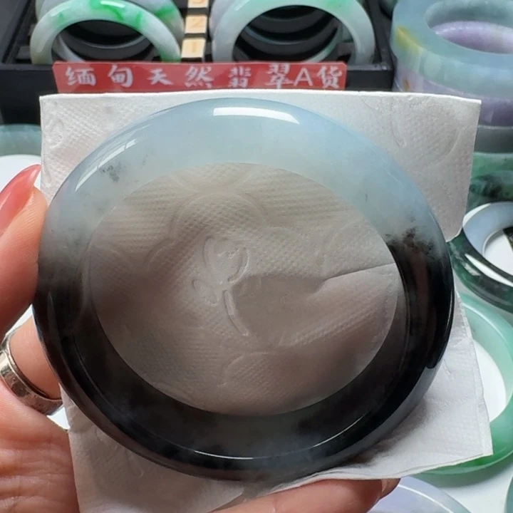 翡翠手镯未镶嵌缅甸天然翡翠手镯A货60正圈棉线