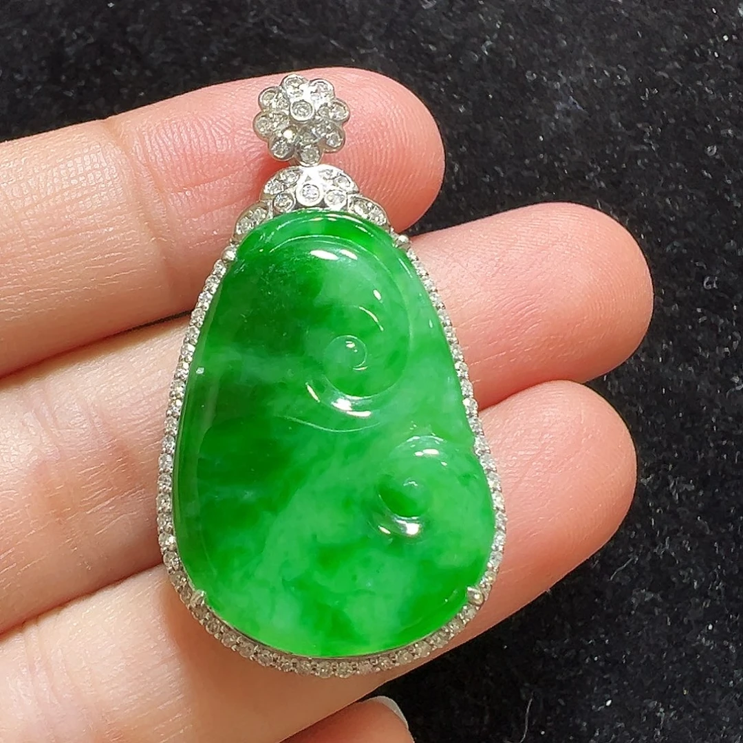 翡翠18K金镶嵌吊坠(不含链)