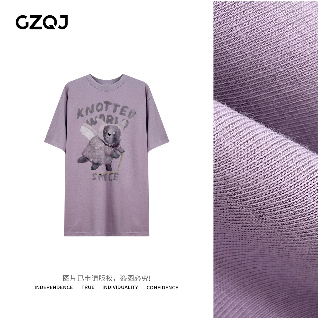 GZQJ【天使猫T】小众设计宽松印花短袖T恤女夏季新款休闲上衣1181