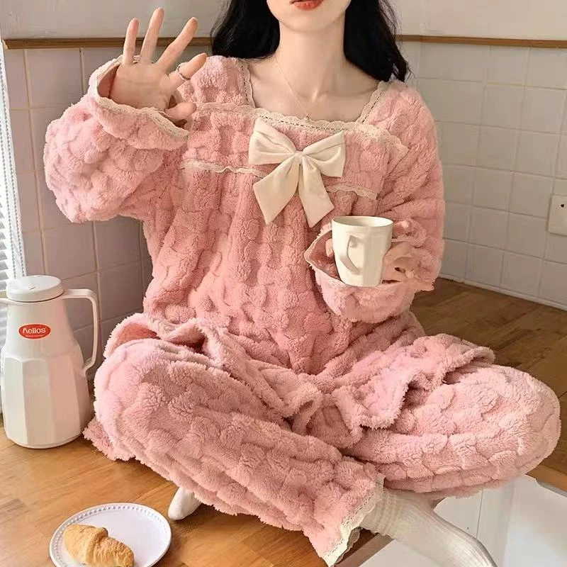 CD284秋冬新款季珊瑚绒睡衣女款加绒加厚