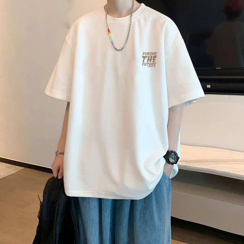 100%纯棉300克重磅T恤新款潮美式复古短袖夏印花男女宽松上衣情侣