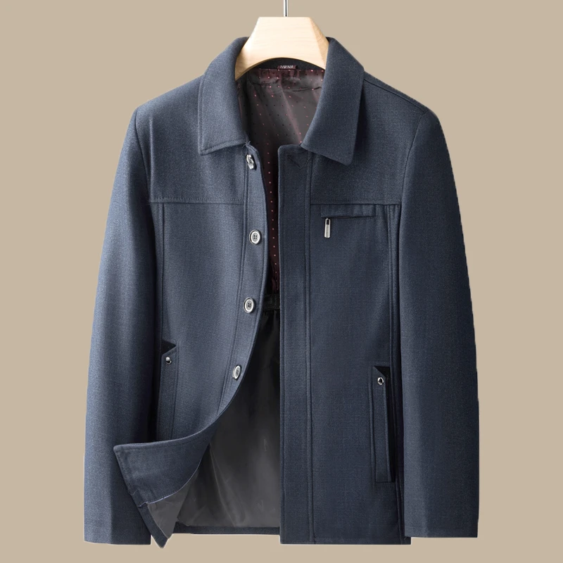 春秋款爸爸外套中老年人男装60岁70爷爷秋装衣服中年男士夹克翻领